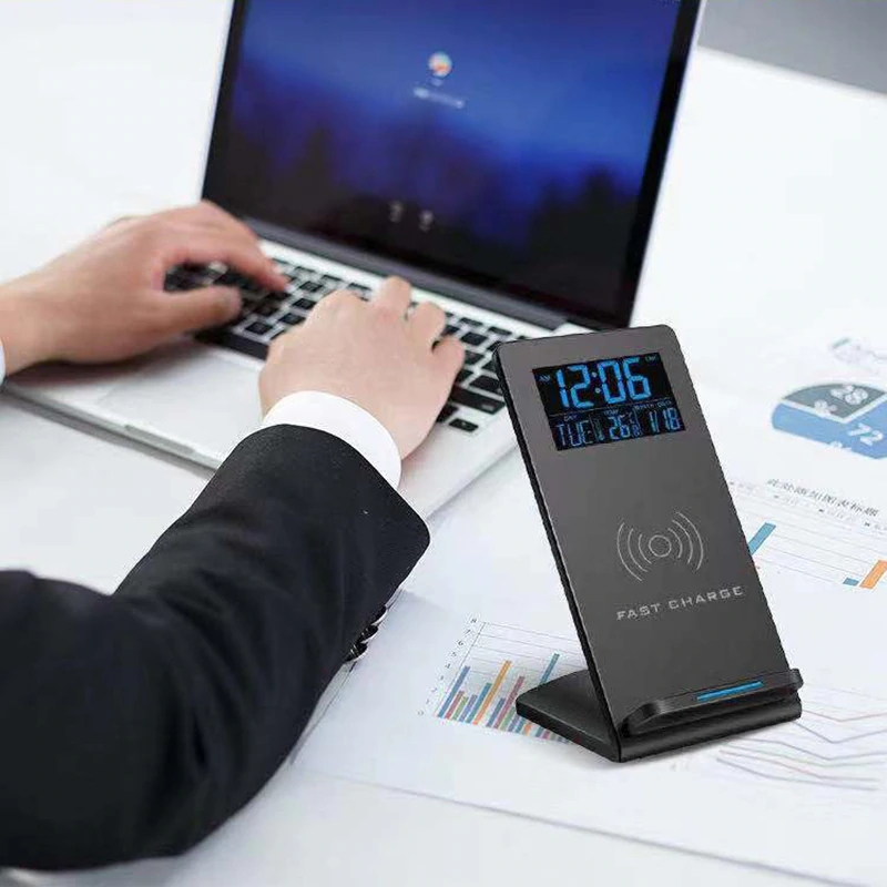 Loskii DC-01S Electric LED 12 / 24H Alarma Reloj Con teléfono Cargador inalámbrico Mesa digital Termómetro Pantalla Escritorio Reloj