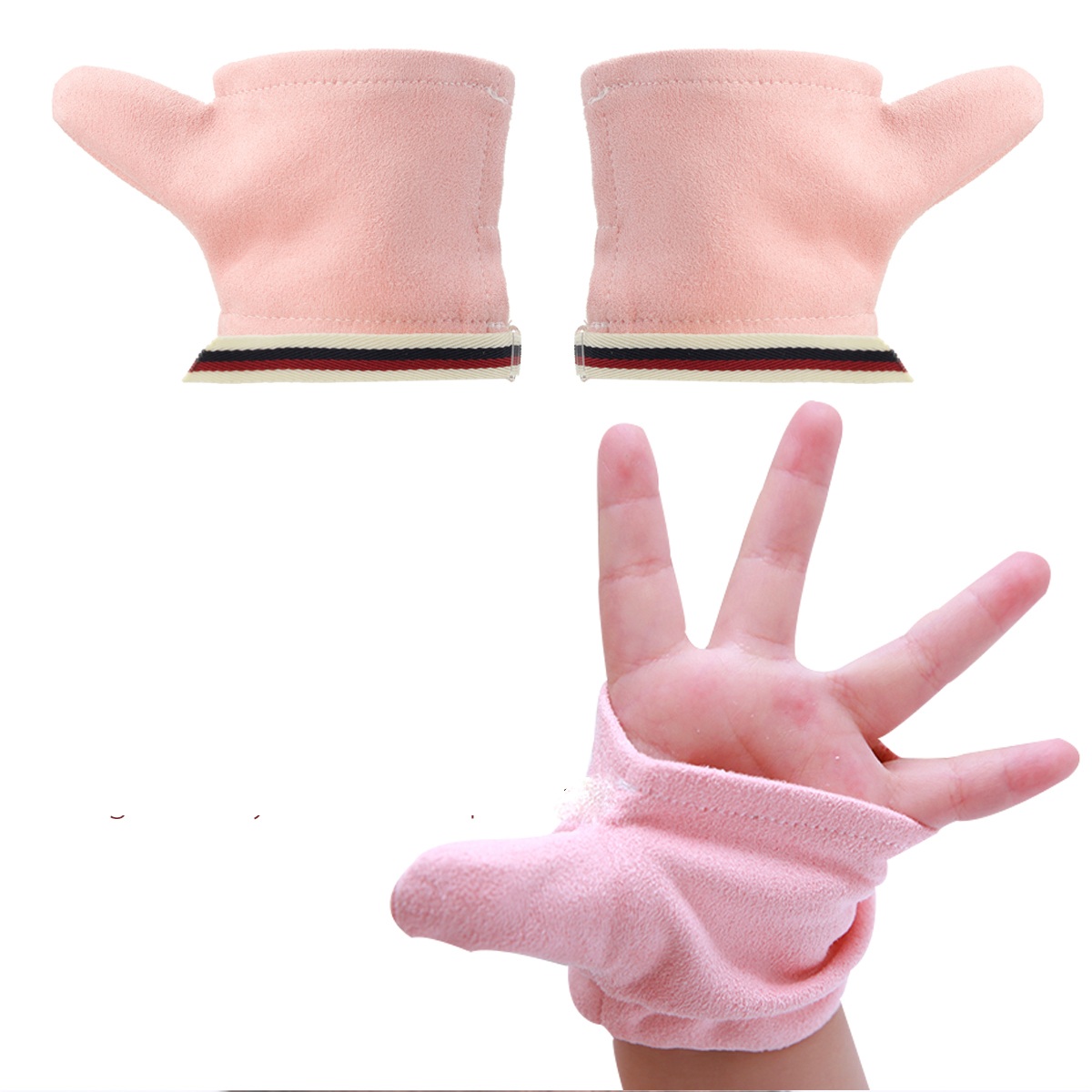 1 paire Sea-island Fibre Thumb Sucking Stop Gants Finger Guard Protector Baby Kids