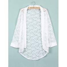 Sexy Casual See Through Loose Flowers Lace Batwing Sleeve Cardigan