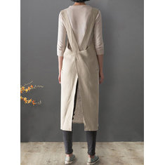 Cruz japonesa volta bolso vestido de avental de algodão sólido