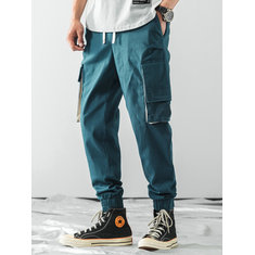 Mens Algodón Moda Elástico Cintura Bolsillo Casual Jogger Pantalones