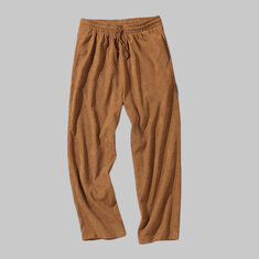 Mens Vintage 100% Polyester Pure Color Elastic Waist Pants