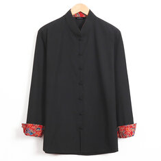 Mens Fashion Stand Collar Botones Camisas casuales de manga larga