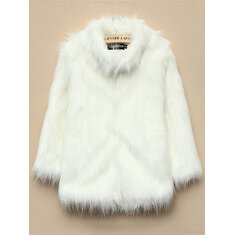 Frauen warm unecht langer Pelzärmel machen Jackenmantel dick