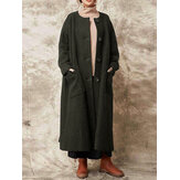 Повседневная Женское Твердая кнопка цвета Длинные пальто с карманами
