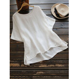 Plus Size Cotton Solid Color 3/4 Sleeve Loose Blouse