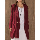 Винтаж с длинным рукавом льняного хлопка с капюшоном