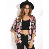 Mulheres Floral Loose Batwing Shawl Kimono Boho Sheer Cardigan