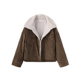 Women Pure Color Thicken Warm Corduroy Short Coat