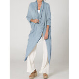 3/4 Sleeve V Boyun Yüksek Split Düzensiz Hem Casual Gömlek