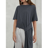 Plus Size Casual Short Sleeve Irregular Hem Women T-shirts