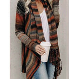 Mulheres manga longa borla assimétrica Cardigan Sweaters