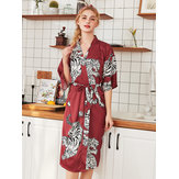 Original
Camisón Kimono de seda con estampado de tigre de media manga Túnica Camisón