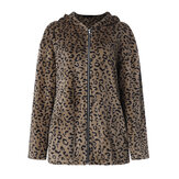 Frauen Casual Zip Up Leopard Print Kapuzenmäntel