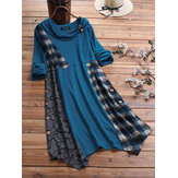 Camicia asimmetrica dimensione Plus patchwork plaid stampa bottoni