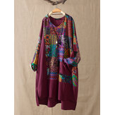 Ethnische Blumendruck Patchwork unregelmäßiger Saum Plus Größe Shirt