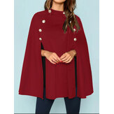 Mulheres estilo britânico botão de cor sólida solta manto elegante