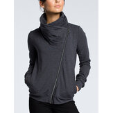 Women Casual Pure Color Zipper Long Sleeve Coats