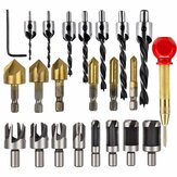 Original
23 Pack Avellanado de chaflán para carpintería Taladro Bit 6pcs 1/4 Inch Hex 5 Flauta Avellanado de 90 grados Taladro Bits 7pcs Avellanado de tres puntas Taladro Bit 8PCS Cortador de tapón de madera Punzón central automático