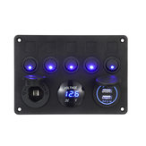 Original
12 / 24V 5 Gang Blue LED Rocker Switch Panel Dual USB Coche barco Marine RV Truck ON-OFF