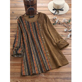 Kadife Çizgili Baskı Patchwork Vintage Bluz