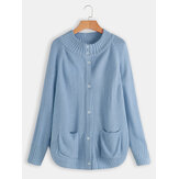 Einfarbige Strickjacke mit Fledermausärmeln und Taschen