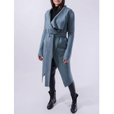 Женщины с длинным рукавом отворот сплошной цвет пальто