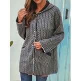 Женщины Повседневная кнопка Патч с капюшоном теплые пальто