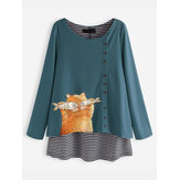 Cartoon Cat Stripe Blouse