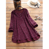 Vintage jakarlı yan düğme düzensiz etek bluz