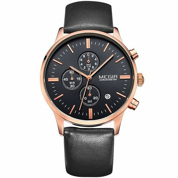 MEGIR 2011 Men Casual Business Chronograph Calendar Leather Quartz Watch