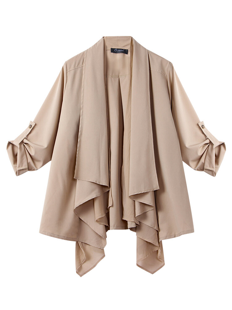 L  -  5XLエレガントな女性のラペルの折り畳みスリーブ不規則なカーディガン