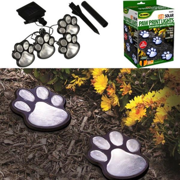 Solar Powered Pure White 4 Dog Animal Paw Print Outdoor Led Fairy Dog Animal Paw Print Outdoor Led Fairy