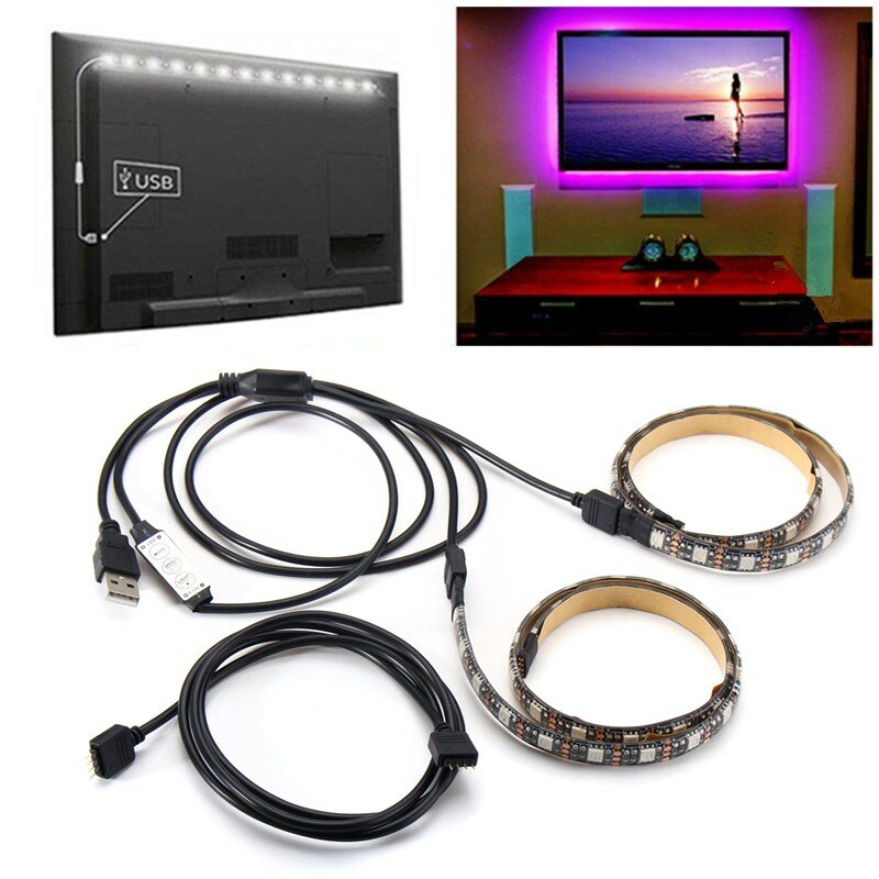 2PCS 50cm 5V 5050 Kit de Lumin&aacute;ria Festa Fundo TV Barra Fita de L&acirc;mpada LED USB RGB Imperme&aacute;vel
