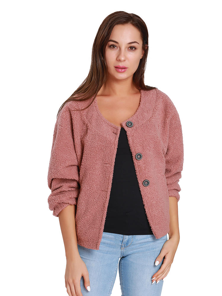 Casual Dames Effen Kleur Fleece Button Lange Mouwen Jassen