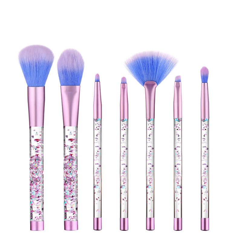 LuckyFine 7pcs Glitter Liquid Handle Makeup Brushes Mermaid Blending Foundation Eye Shadow Lips 