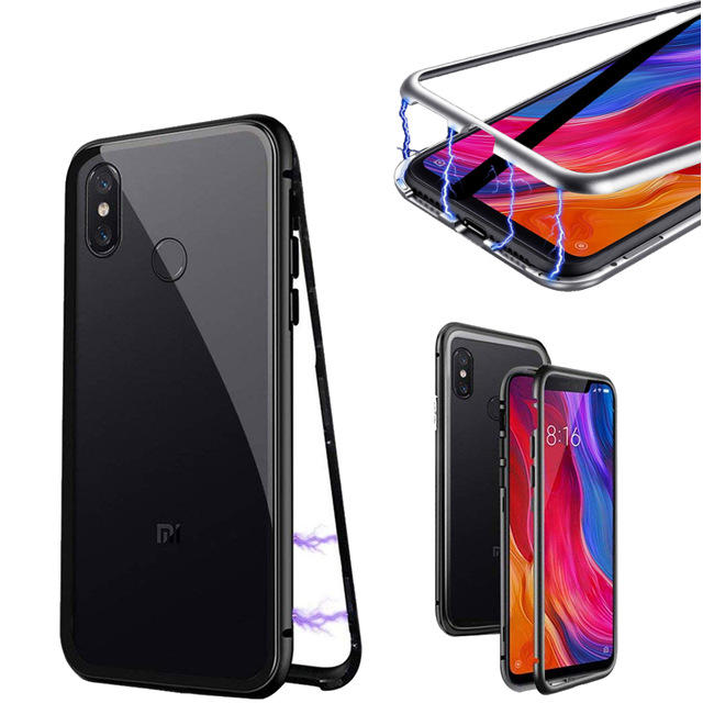 Bakeey 360° 磁気吸着 フリップ メタル クリア 強化ガラス 保護ケース Xiaomi Mi8 Mi 8用