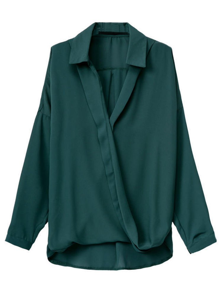 Sexy asym&eacute;trique croix v dame de bureau de cou en mousseline de soie revers blouse