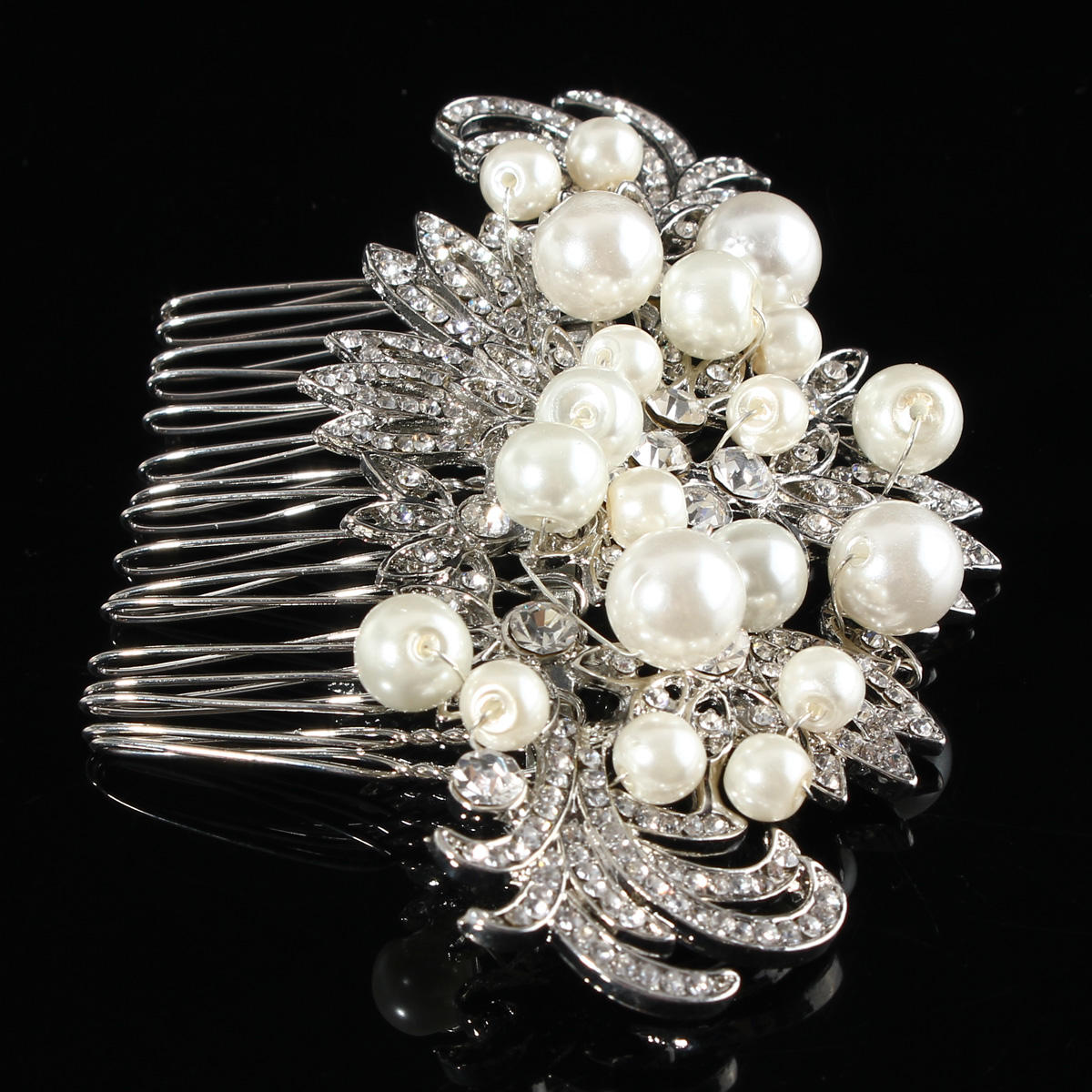 SILVER Nuziale Copricapo Pearl capelli pettine Clip E Diamante Strass Cristallo