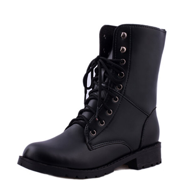 Tamanho dos EUA 5-10 Lace Up Moda Casual Outdooors Mulheres Mid-Calf Boots
