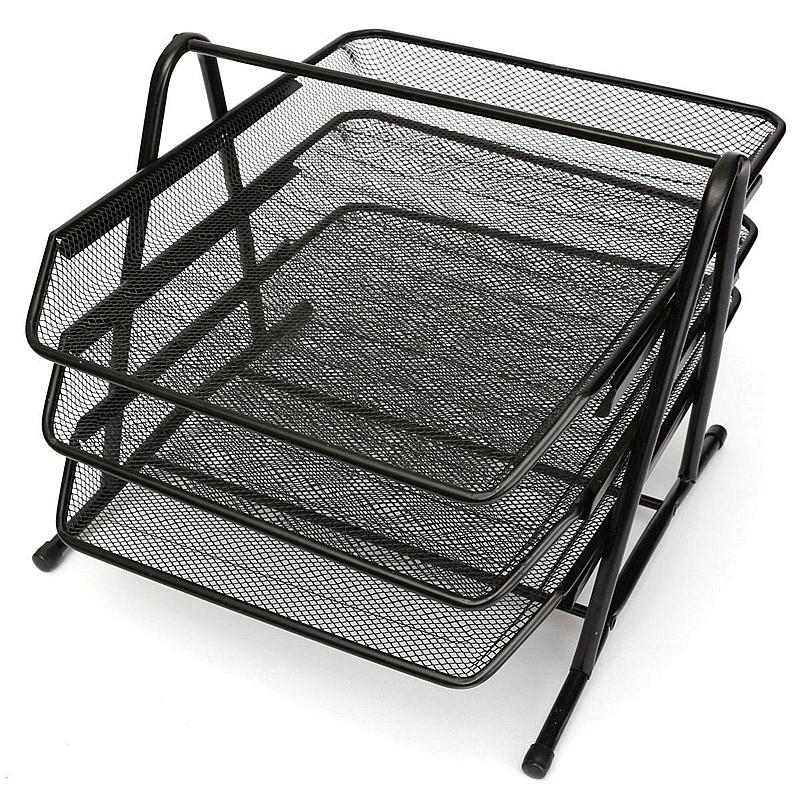 3 Tiers Letter Trays Desk Organizer Black Mesh Paper Storage Desk Organizer Black Mesh Paper Storage
