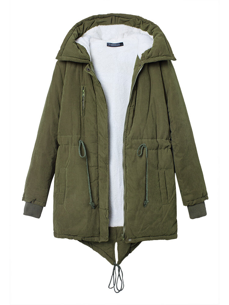 Women Winter Warm Fleece Hooded Fleece Cotton Outdoor Coats