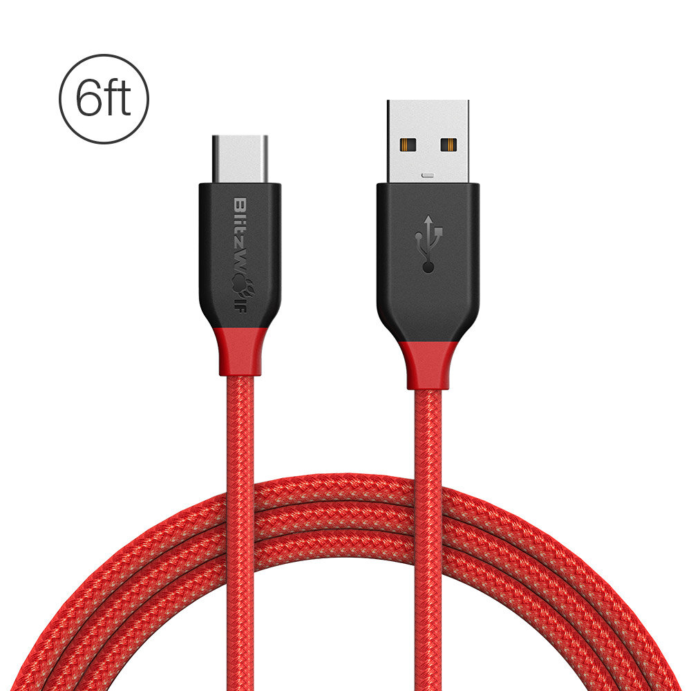 BlitzWolf&reg; AmpCore BW-TC6 3A USB Type-C Gevlochten laaddatakabel 6ft / 1.8m met Nylon patchbandriem