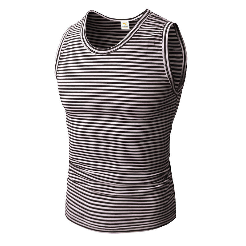 Men's Tight Sports Fitness Stretch Quick-drying Slim Striped Vest Tops Men's Tight Sports Fitness Stretch Quick-drying Slim Striped Vest Tops