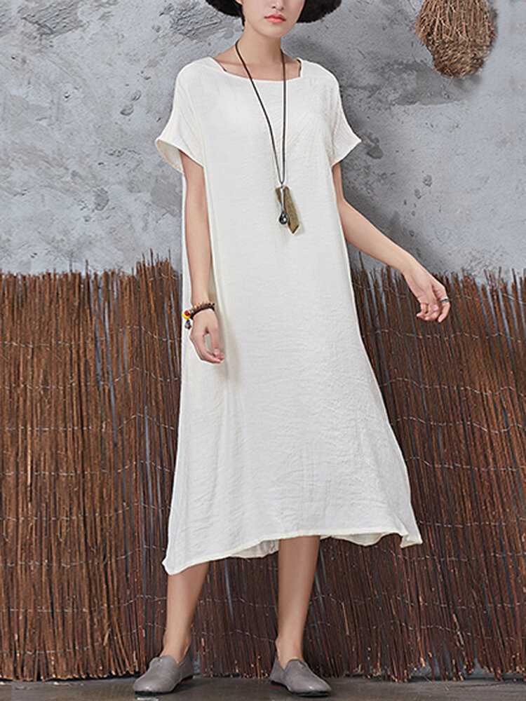 Casual Damen Vintage Kurzarm-Taschen Kleid