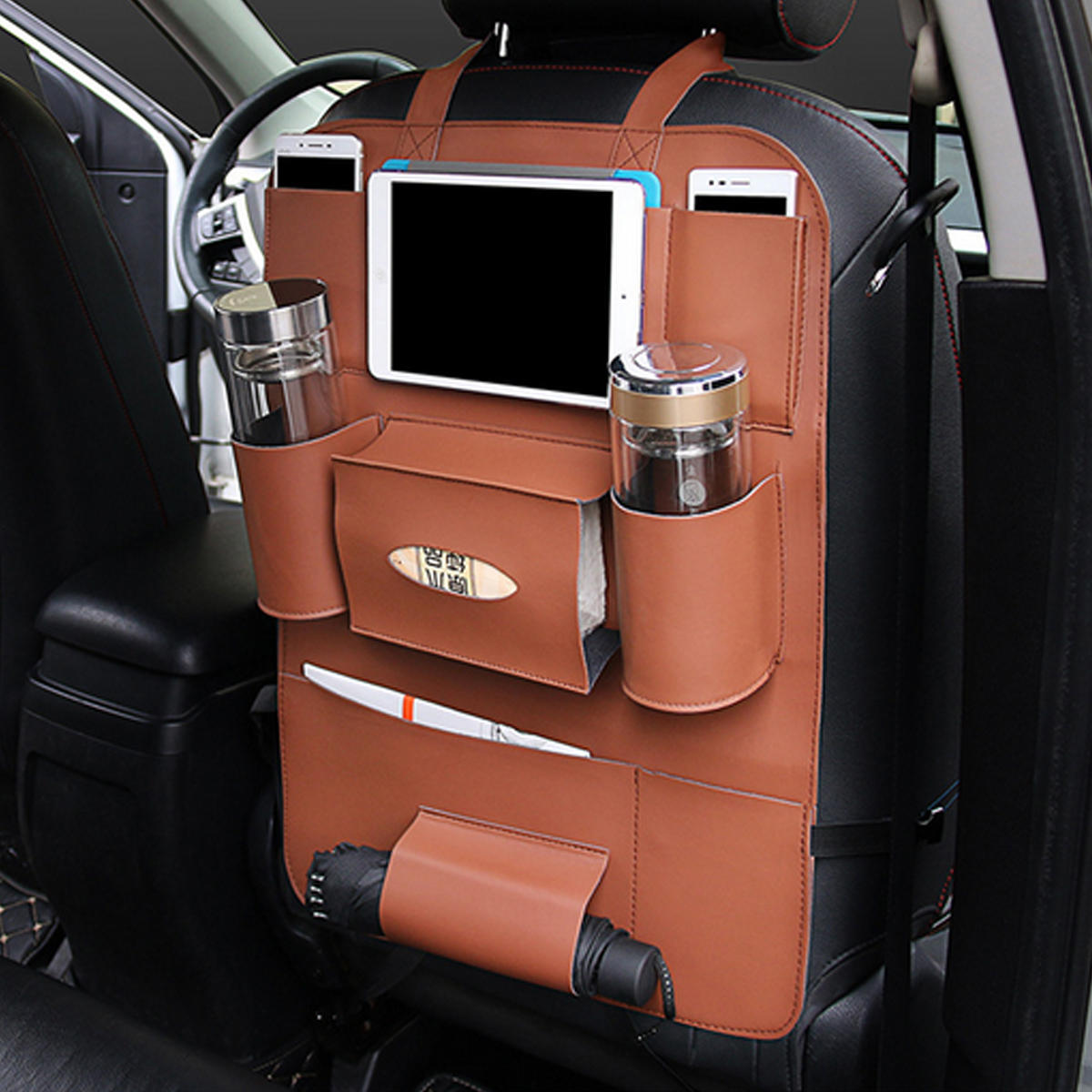 Wielofunkcyjny PU Leather Car Back Seat Storage Bag Multi Pocket Phone Cup Holder Organizer 