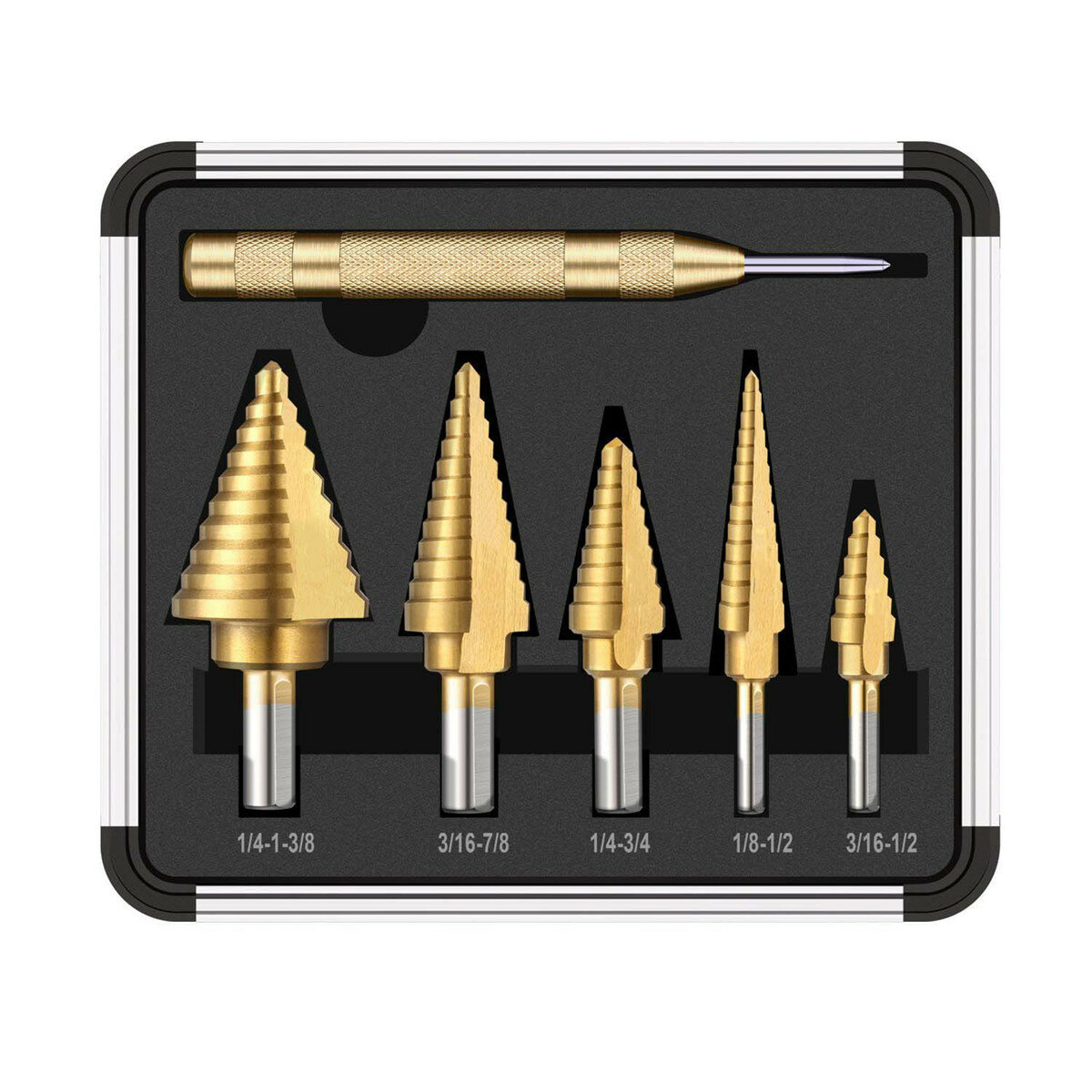 drillpro 6pcs hss titanium coated step drill bit