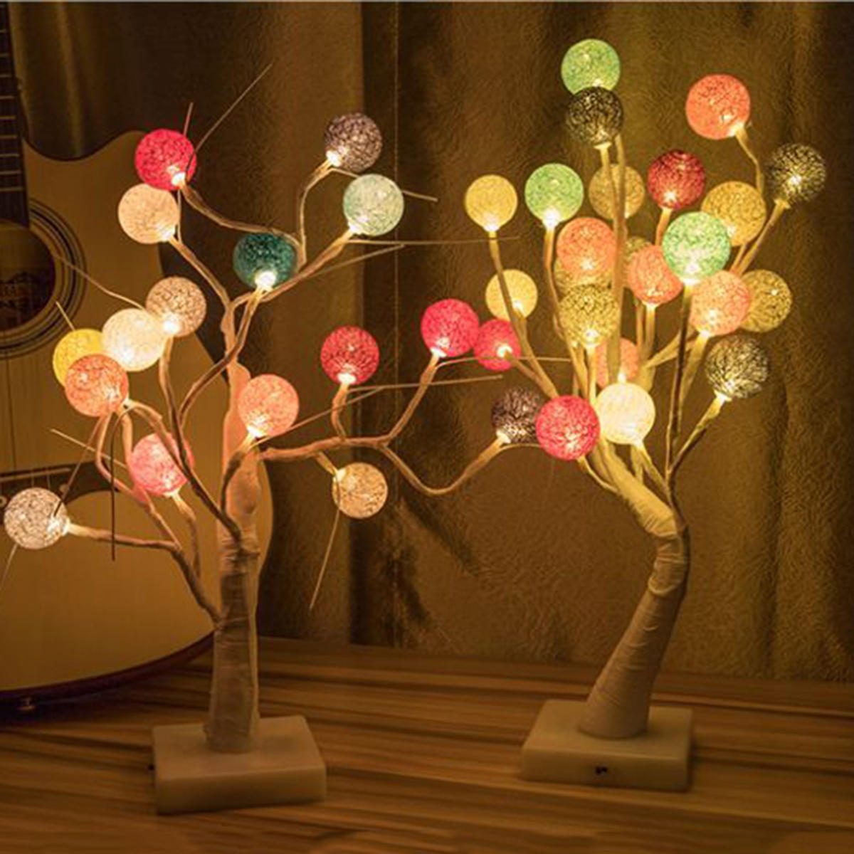 50cm 60cm Battery Usb Powered Led Tree Cotton Ball Table Night Light For Bedroom Christmas Decor