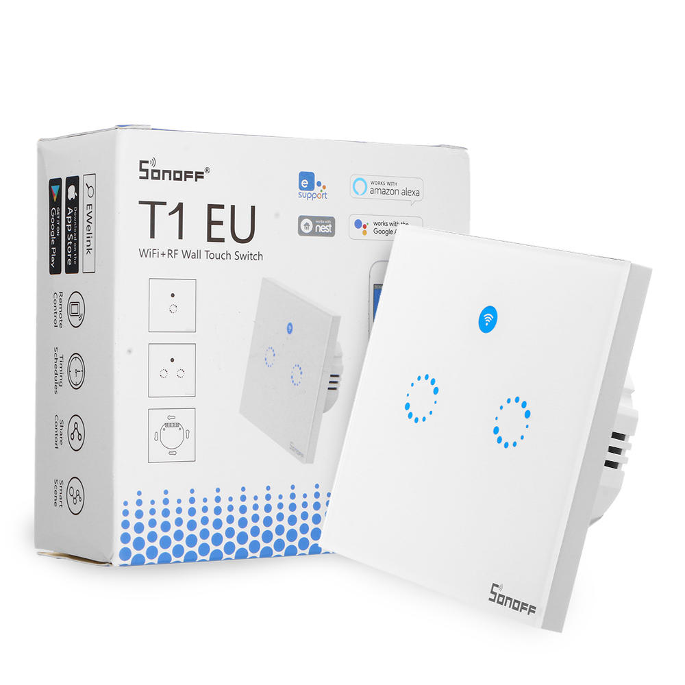 sonoff T1 EU 1gang Smart WiFi Touch Interruptor de luz de pared 86 Tipo Panel de pantalla t/áctil con control remoto inal/ámbrico compatible con Android y la aplicaci/ón IOS para Smart Home