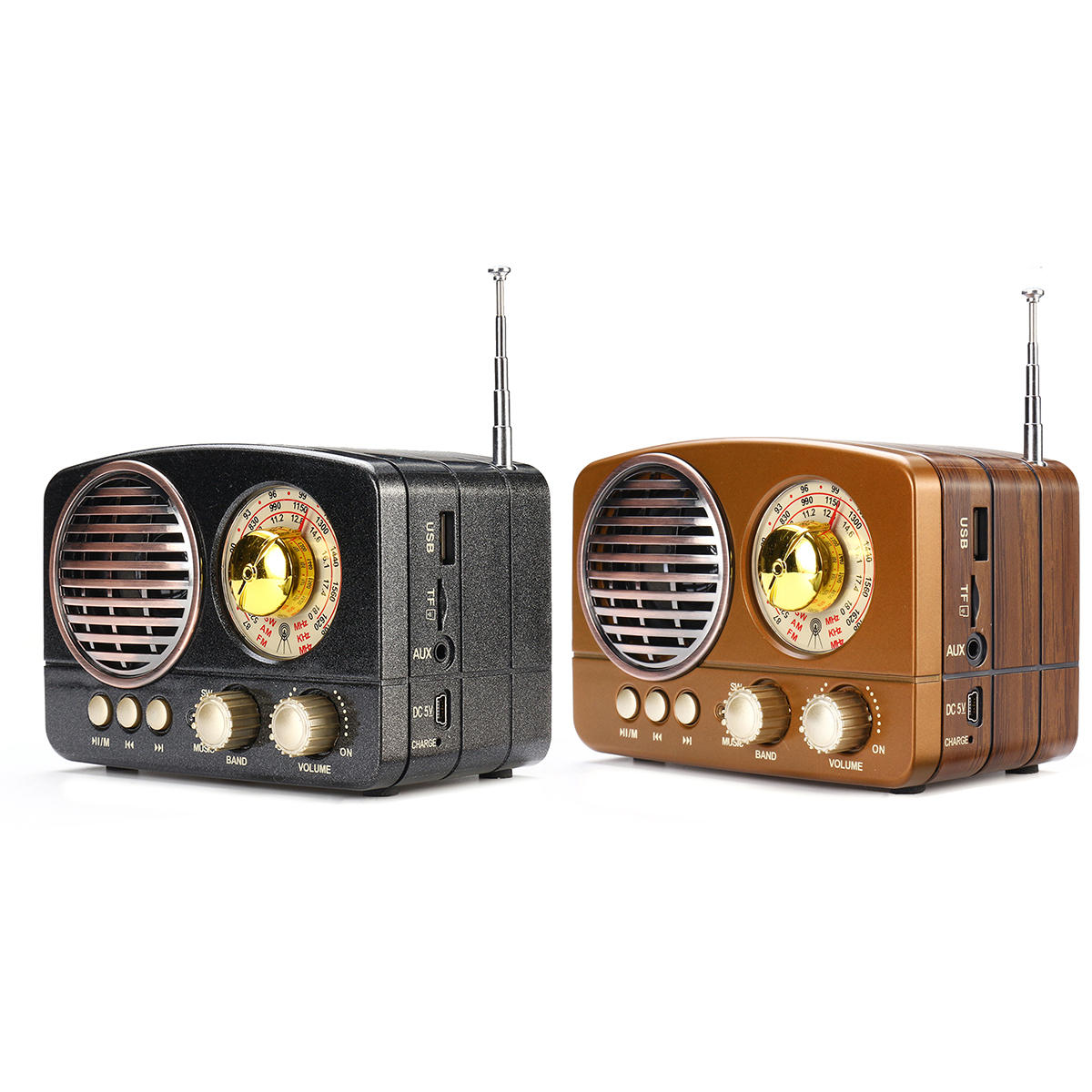 Potable 5W Retro Wireless bluetooth Mini HIFI Speaker Stereo Hansfree Headset Support FM AM SW USB AUX TF Card